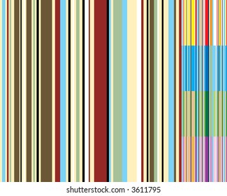 Abstract seventies wallpaper design with five color variations all with vertical stripes that tile seamlessly