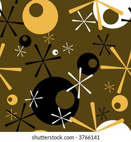 Abstract seventies wallpaper like design with circular and star shape designs