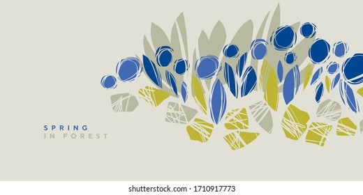 Abstract shabby hipster style deep blue flowers vector. Design element for card, header, invitation, poster, social media, post publication.