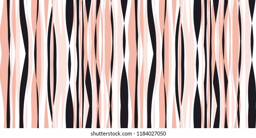 Abstract shabby striped seamless pattern in pastel pink, black and white colors. Stock vector illustration.