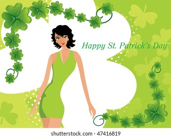 abstract shamarock background with isolated sexy girl
