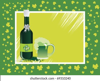 abstract shamrock background with beer bottle, mug