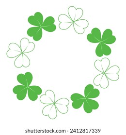 Abstract shamrock frame with top and bottom border in trendy green. Concept for St. Patrick greeting