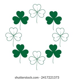 Abstract shamrock frame with top and bottom border in trendy green. Concept for St. Patrick greeting