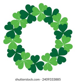 Abstract shamrock round frame border in trendy green. Copy space. Concept for St. Patrick greetings