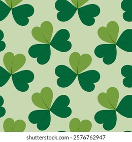 Abstract Shamrocks Seamless Pattern in monochrome green. St Patrick Day greeting background concept