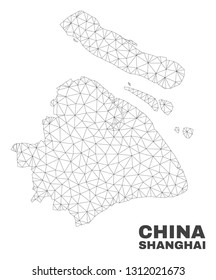 Abstract Shanghai City map isolated on a white background. Triangular mesh model in black color of Shanghai City map. Polygonal geographic scheme designed for political illustrations.