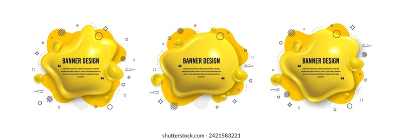 Abstract shape 3d banners. Geometric liquid forms. Template fluid shape 3d bagdes. Modern dynamic design. Minimal curvy banners. Liquid shapes with double quotes text. Vector shapes