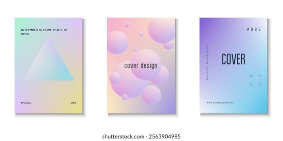 Abstract Shape. 3d Design. Fluorescent Circle Collection. Gradient Background. Hipster Placard. Geometric Hologram Poster. Violet Minimal Set. Blue Abstract Shape