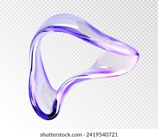 Abstract shape 3D glass object isolated on transparent background. Vector realistic illustration of plastic or acrylic twisted circle with glossy clear iridescent color surface, liquid substance