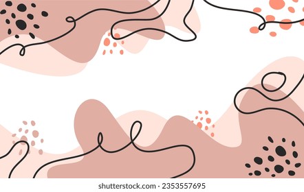 Abstract shape art with floral elements. Floral Aesthetic background With Organic Shapes and Leaves. aesthetic leaf pastel background. aesthetic desktop wallpaper.