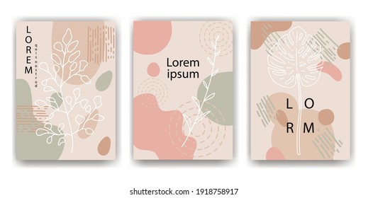 Abstract shape arts vector illustrations background with floral emblem and pattern. postcard, or brochure, page, business report cover design. Earth tone color.