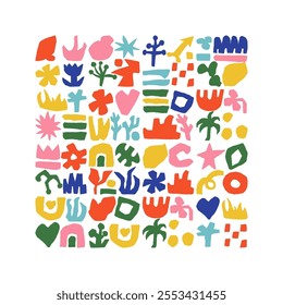 Abstract shape background. Floral and geometry organic. Leaf flowers element decorative, Matisse set, doodle pattern, floral nature background silhouette, paint geometric. Vector minimal contemporary