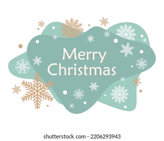 Abstract shape background, turquoise spots with beige snowflakes. Merry Christmas and Happy New Year! Vector illustration in cartoon style. For banners, advertisements, flyers, stickers, etc.