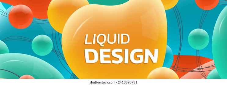 Abstract shape banner or background with liquid or fluid 3d shapes. Dynamic header design template with abstract colorful bubbles. Vector illustration.