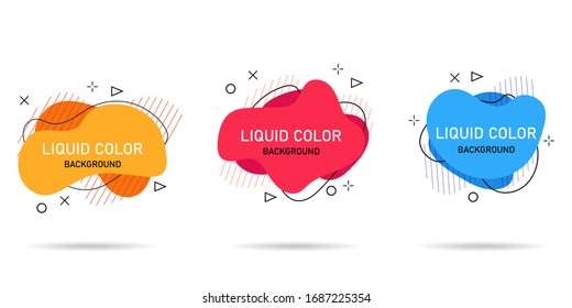 Pancartas de forma abstracta. Diseño líquido y fluido. Fondo geométrico gráfico moderno. Logotipo 3D. Elementos de color ameba. Memphis plantilla y marco hipster para texto, presentación y fondo de pantalla. Vector.