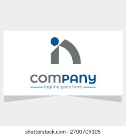 Abstract shape with blue circle and text logo symbol