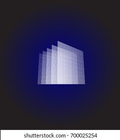 Abstract shape. Blue geometric visualization, layers cube. 3d architecture vector illustration