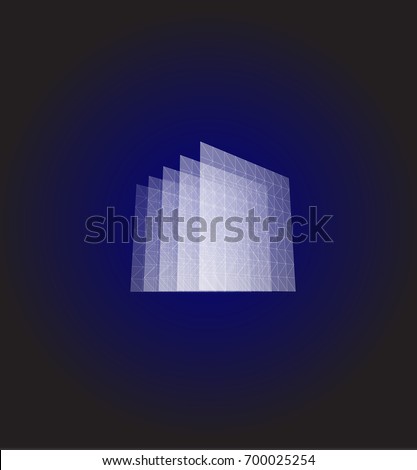 Abstract shape. Blue geometric visualization, layers cube. 3d architecture vector illustration
