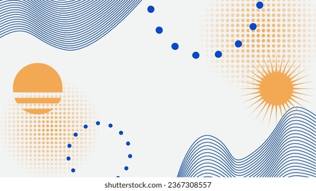 Resumen Forma Azul y Naranja Estilo Verano Sunny y Waves Plantilla de marco, Fondo Blanco