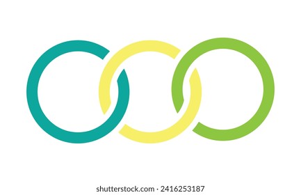 Forma abstracta para la marca, diseño de logotipo. Tres círculos en cadena, triple infinito. Logo de tres círculos.