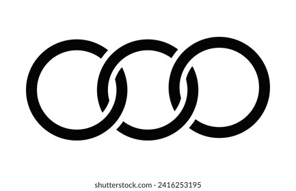 Forma abstracta para la marca, diseño de logotipo. Tres círculos en cadena, triple infinito. Logo de tres círculos.