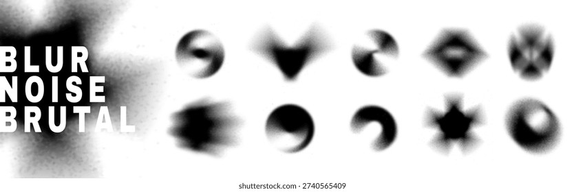 Abstract shape brutal element. Blur and rough noise black gradation figure. Graphic gradient y2k symbol blurry effect. Brutalist unfocused forms. Vector mesh illustration