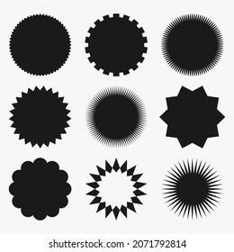 abstract shape circle badges set,radial geometric sunburst template,vector illustration