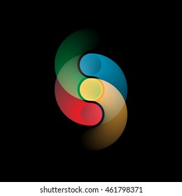 Abstract shape with circles in blue,red,yellow,green colors  - variation 1. Web icon,symbol or creative logo concept. Vector design template element for your application or corporate identity