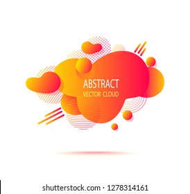 Abstract  shape cloud splash stain liquid with gradients,  lines, dots, circles in orange acid colors for trend modern style on template banner poster or for  web site internet presentation