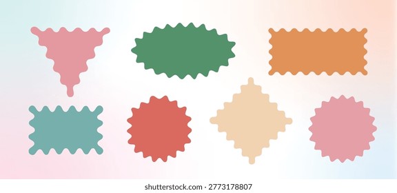 Abstract shape collection with wavy edges and frames. Funky vector stickers featuring circles, ovals, and geometric borders for modern graphic design layouts.