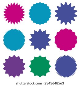 farbige Abstract-Form-Kreis-Abzeichen-Set, radiale geometrische Sonnenburstvorlage, Vektorgrafik