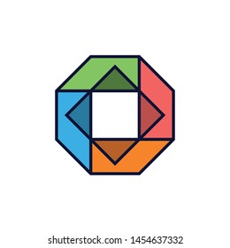 Abstract shape colorful logo, octagon, with a square in the center