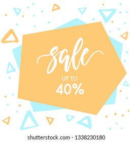Abstract shape copy space with SALE lettering and triangle pattern on background.	
