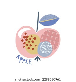Abstract shape cutouts apple fruit vector illustration. Scandinavian childish fruity summer pre-made print design.