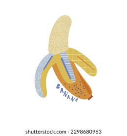 Abstract shape cutouts banana fruit vector illustration. Scandinavian childish fruity summer pre-made print design.