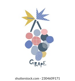Abstract shape cutouts grape fruit vector illustration. Scandinavian childish fruity summer pre-made print design.
