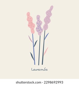 Resumen de la forma recorta la ilustración del vector de flores de lavanda. Diseño de afiches impresos minimalista de primavera de verano floral.