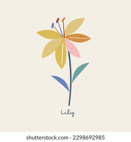 Abstract shape cutouts lily flower vector illustration. Minimalistic floral summer spring pre-made print poster design.