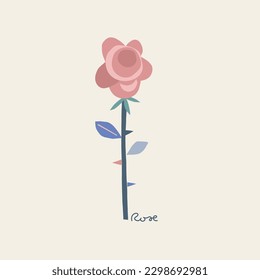 Abstract shape cutouts rose flower vector illustration. Minimalistic decorative floral summer spring pre-made print poster design.