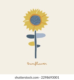 Abstrakte Formschnitte Sonnenblumen, Vektorgrafik. Minimalistisches dekoratives Blumensommer Frühjahr vorgefertigte Print-Poster-Design.