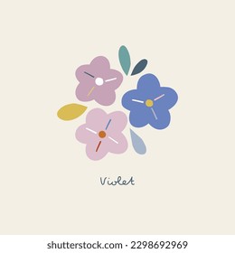 Abstract shape cutouts violet flower vector illustration. Minimalistic floral summer spring pre-made print poster design.