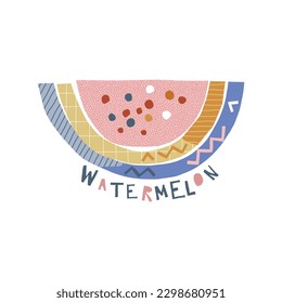 Abstract shape cutouts watermelon fruit vector illustration. Scandinavian childish fruity summer pre-made print design.