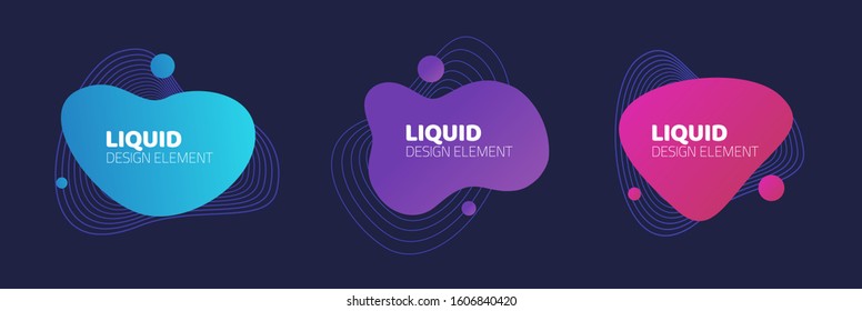 Abstract shape design element fluid or liquid graphic element vector on dark background for flyer or presentation template, gradient geometric shapes for trendy text, wavy splash and curvy backdrop