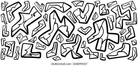 Abstract shape element design. Coloring book. Black and white drawing vector illustration.