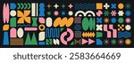 Abstract shape element icon set. Vector pattern sticker collection. Modern geometry grid forms for background design. Graphic retro simple logo figure, star, flower, circle, arch, oval