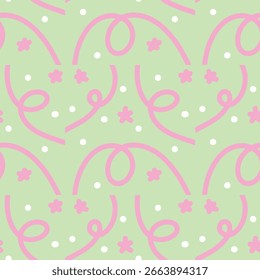 abstract shape flower and line pink and green