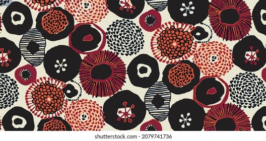 abstract shape and flowers illustration with black color allover design vector digital image for clothes print motif and gift paper
