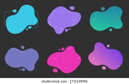Abstract shape fluid background vector element design or creative colorful liquid gradient geometric modern splash halftone figures for text copy space backdrop on dark black background