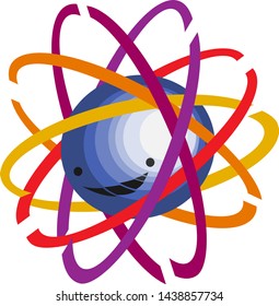 
Abstract shape in the form of a ball with rings of different colors. Atom. Planet.